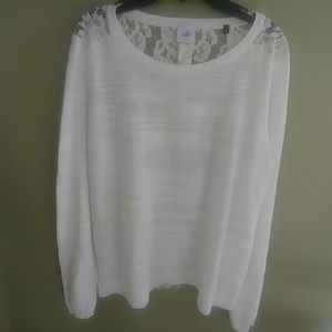 CAbi light weight white Sweater with lace back. M